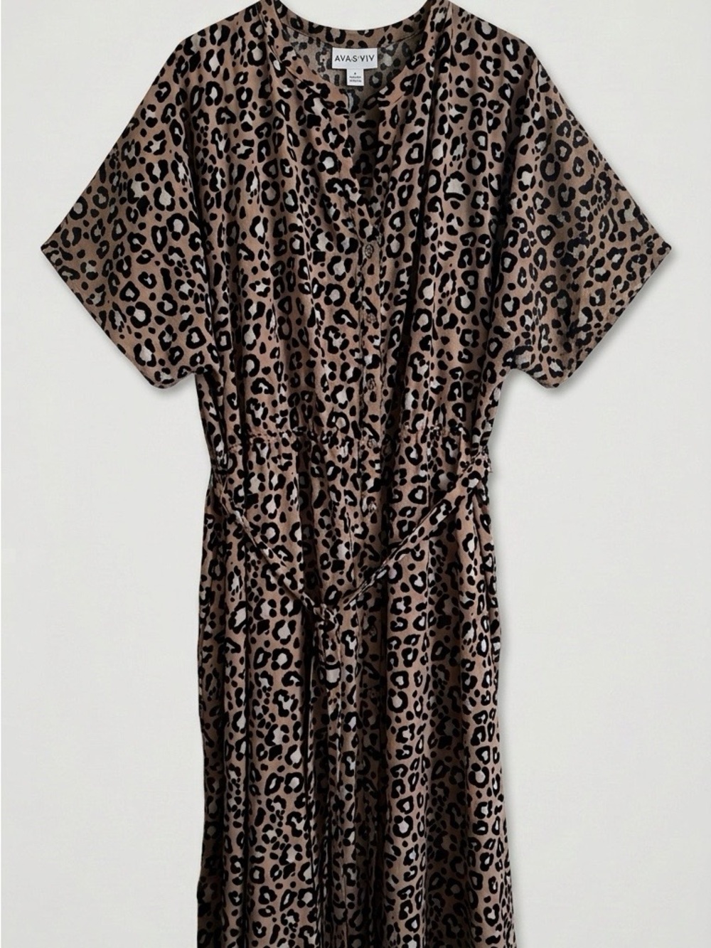 Ava & Viv Brown and Black Leopard-Print Midi Dress